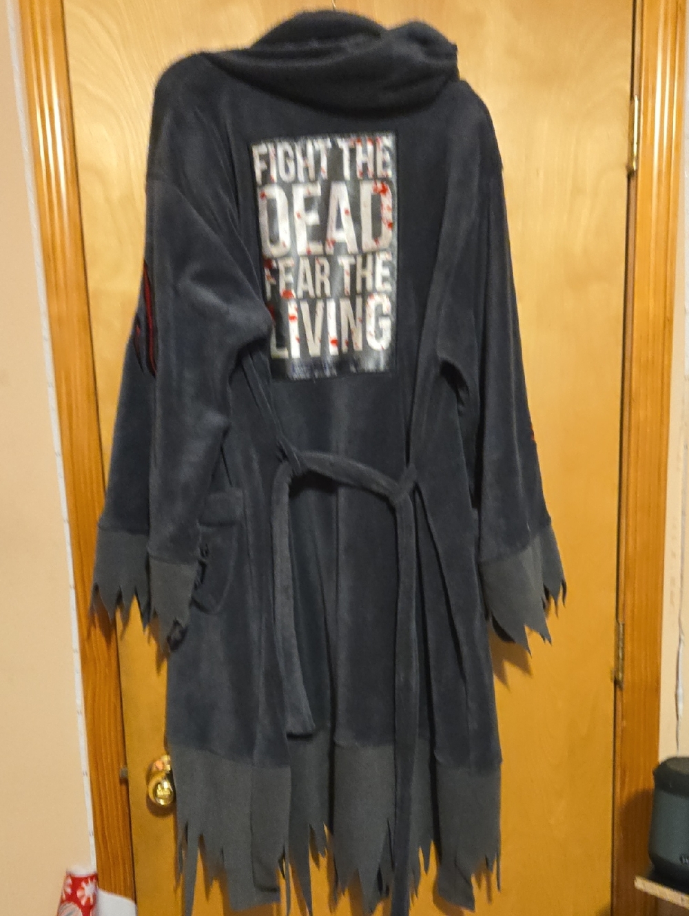 Walking Dead Dark Gray 'Fight the Dead' Hooded Robe with Tattered Hem